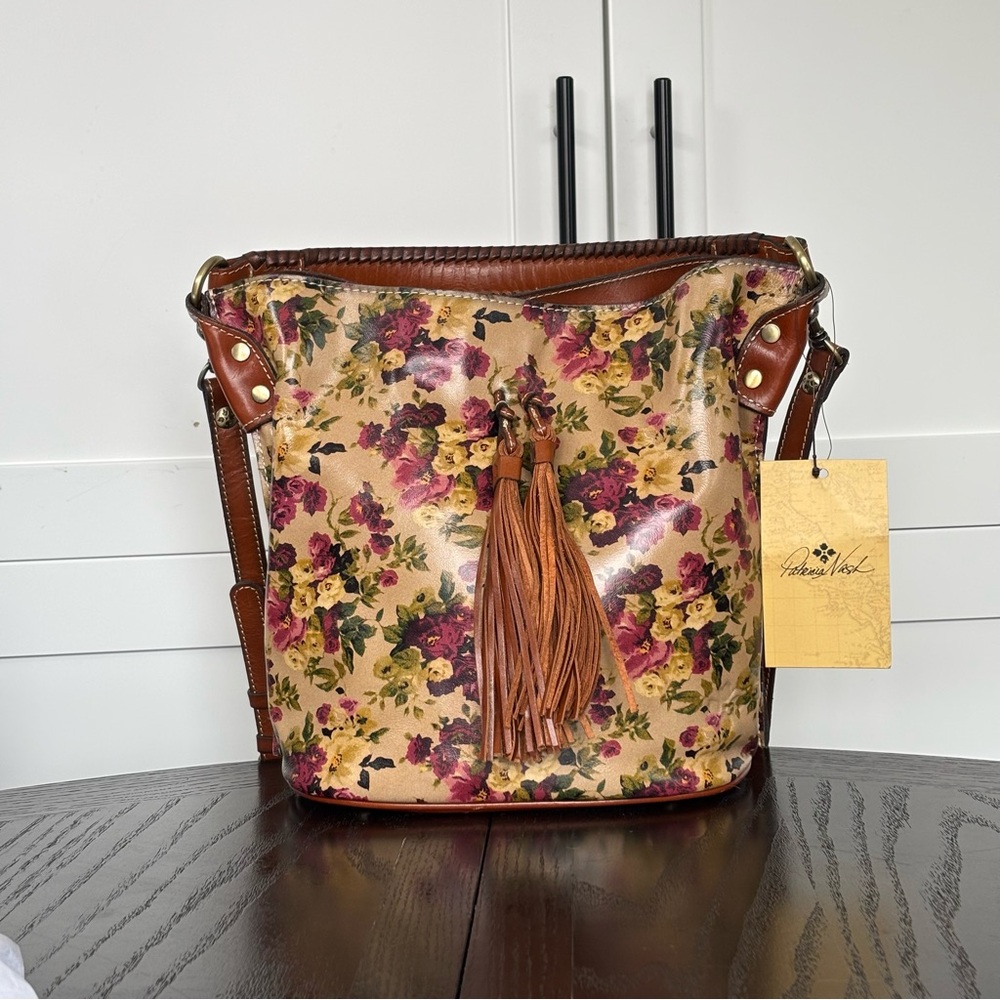 Patricia Nash Floral Printed Crossbody Bag in Tan, Brown, Pink, Yellow, Green